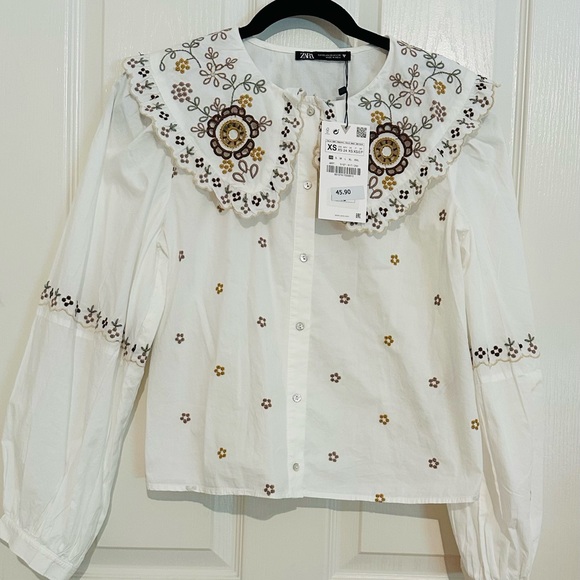 Zara embroidered poplin top - Picture 1 of 2